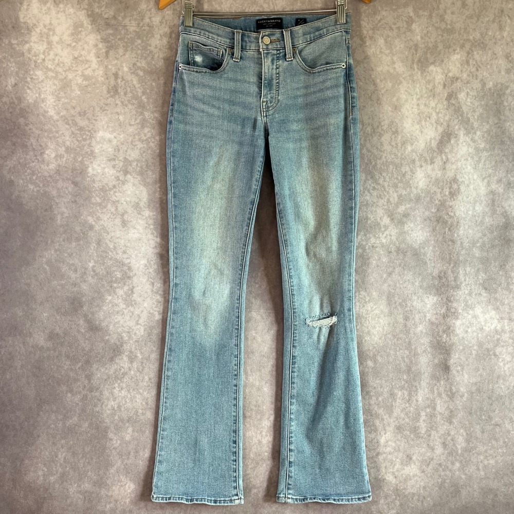 Lucky Brand Ava Mid Rise Boot Jeans Women 4/27 Blue Distressed Light Wash Casual